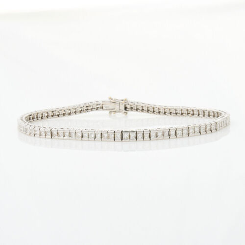Rhodium Plated, 18ct Yellow Gold, 3.25ct Princess Cut, Diamond Tennis Bracelet