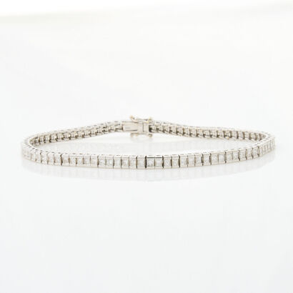 Rhodium Plated, 18ct Yellow Gold, 3.25ct Princess Cut, Diamond Tennis Bracelet