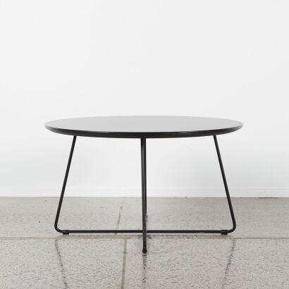 A Contemporary Round Coffee Table in Black with Metal Base