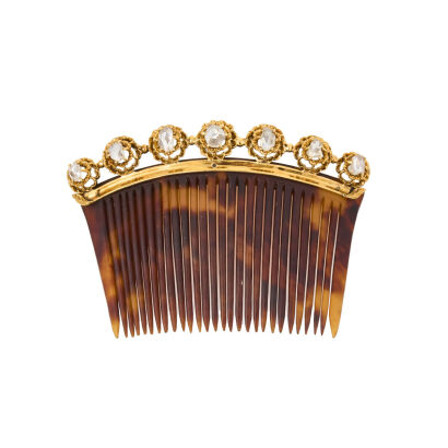 14ct Yellow Gold, 1.26ct Diamond Set Tortoise Shell Comb