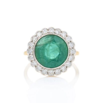 18ct Yellow Gold, 5.35ct Emerald and .65ct Diamond Cluster Ring