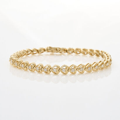 14ct Yellow Gold, Heart Shaped Link 1.75ct Diamond Tennis Bracelet