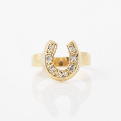 10ct Yellow Gold, Horse Shoe Shaped .20ct Diamond Ring