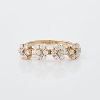 9ct/18ct Yellow Gold Ring with Floral Shaped Clusters of 1.12cts Total