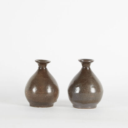 A Pair Of Old Chinese Glazed Wine Bottles