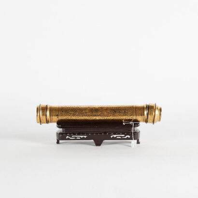 A 19th Century Prayer Container, Black Lacquer With Gold