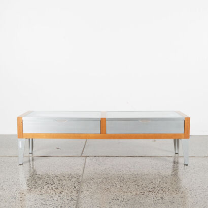 A Mattisse Coffee Table In Cherrywood & Glass With Pullout Drawers