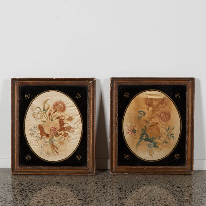 A Pair Of Early 20th Century Framed Silk Tapestries