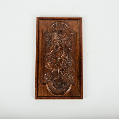 An Antique Art Nouveau Carved Wooden Wall Panel