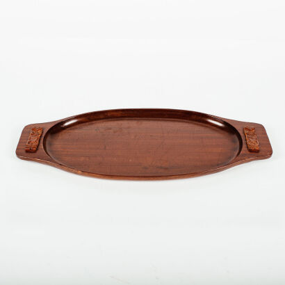 A Vintage Mahogany Tray With Carved Tiki Details