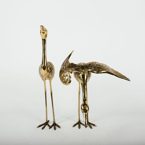 A Pair Of Large Mid Century Brass Herons