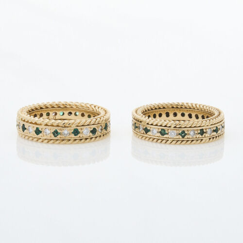 A.G.A Correa, 14ct Yellow Gold, Rope Style Matching Emerald and Diamond Bands