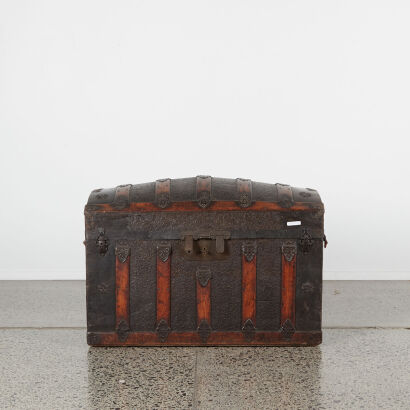 A Late 19th Century Wooden and Metal Dome Top Nautical Antique Trunk