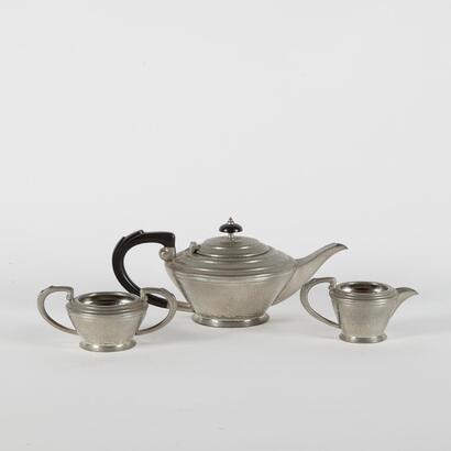 A 3 Piece Beaten Pewter Set