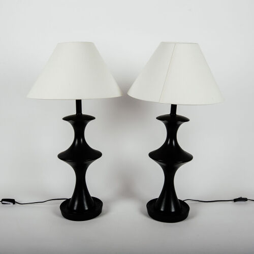 A Pair Of Black Sculptural Lacquer Lamps