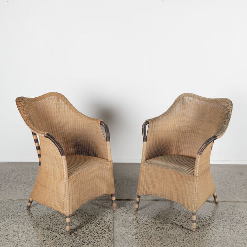 A Pair Of Rattan Chairs With Striped Legs C.1970