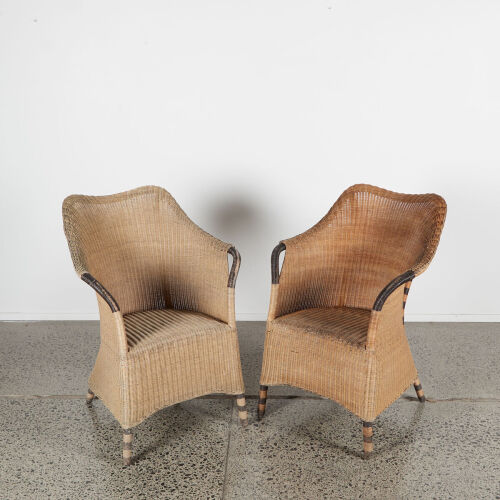 A Pair Of Rattan Chairs With Striped Legs C.1970