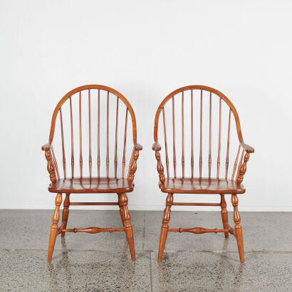 A Pair Of American Tell City Spindle Back Carver Chairs