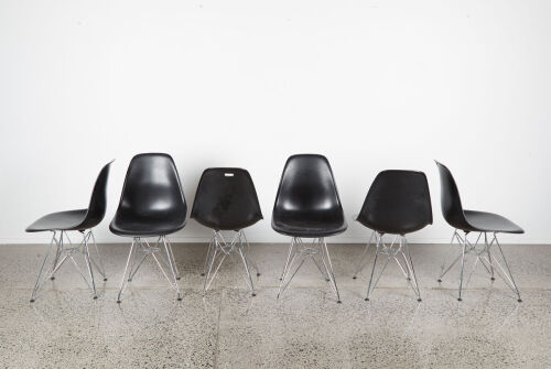 A Set Of Six Eames Style DSR Chairs In Black