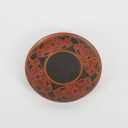 A Folk Maori Art Hand Painted Wooden Plate