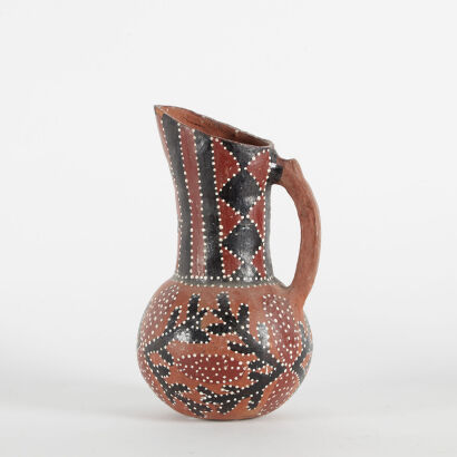 A Large Vintage Hand Painted Terracotta Pitcher