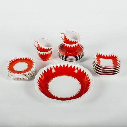 A 22 pc Collection Of White And Red Porcelain Vintage Serve Ware