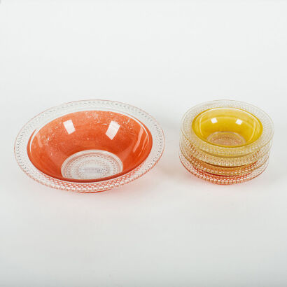 A Set Of Mid Century Hob Nail Coloured Glass Bowls C.1960s