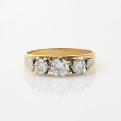 14ct Yellow Gold, Three Stone Diamond Ring of 1.05cts Total