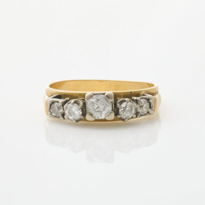 18ct Yellow Gold, Five Stone Diamond Ring of .45cts Total