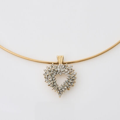 14ct Yellow Gold Choker with 10ct Yellow Gold, .50ct Diamond Heart Pendant