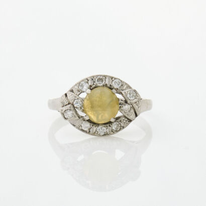 Platinum, Vintage, Cat's Eye Chrysoberyl and Diamond Ring