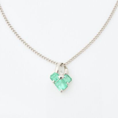 Platinum, 1.00ct Emerald and Diamond Pendant on Chain