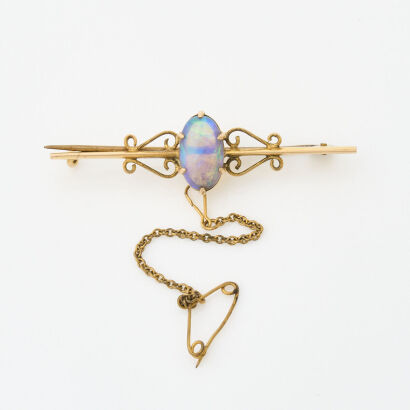 9ct Yellow Gold, Opal Bar Brooch.
