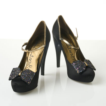 Lanvin Satin Glitter Bow Heels with Box, Size 39
