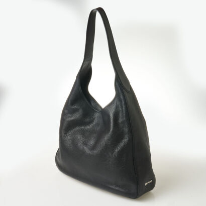 Prada Black Grained Leather Tote Bag