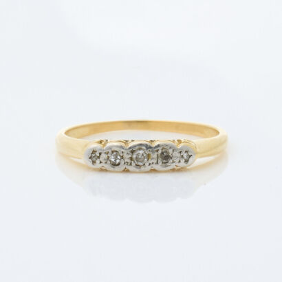 18ct Yellow Gold, Five Stone, .05ct Diamond Ring