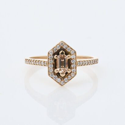 9ct Rose Gold, Meadowlark Morganite and Diamond Ring