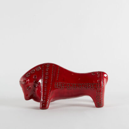 An Italian Mid-Century Red Glazed Ceramic Bull Designed By Aldo Londi For Bitossi