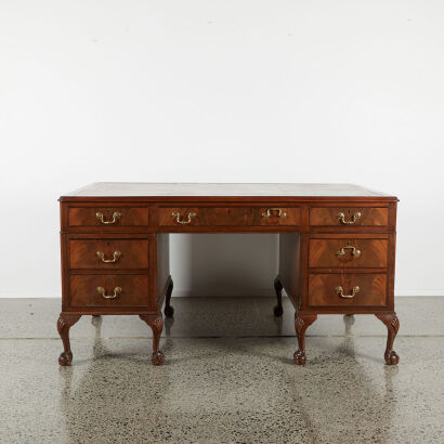 An Antique Leather Topped Writing Desk With Claw Foot Legs&nbsp;By Scholles Chicago