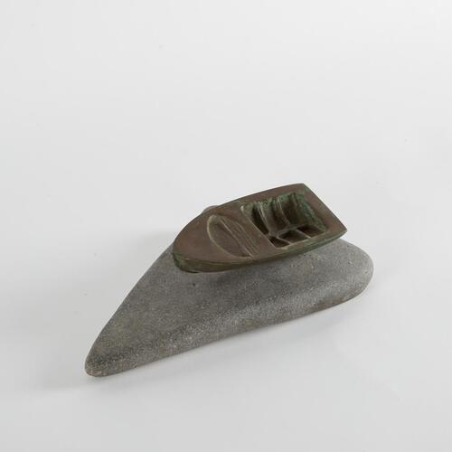 A Large Bronze Boat On A Stone Plinth By Peter Oxborourgh