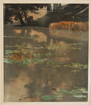 A Vintage Framed Lillypond Silk