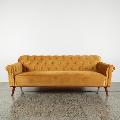 An English Button Backed Mustard Velvet Sofa
