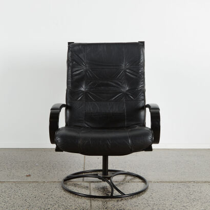 A Vintage Swedish Bentwood Lounge Chair In Black Leather