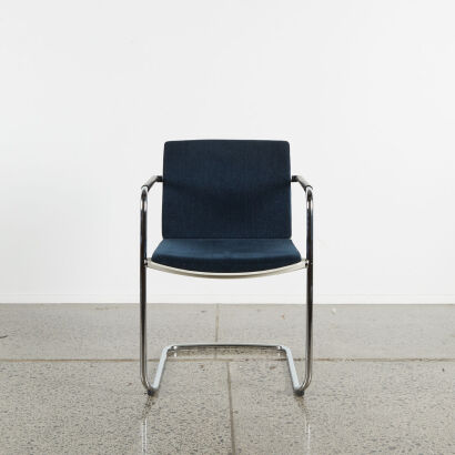 A Single Wilkhahn Designer Single Cantilever Chair In Blue Fabric