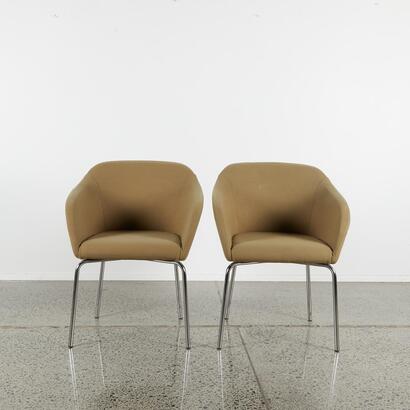 A Pair Of Modern Tub Chairs In Green Upholstery