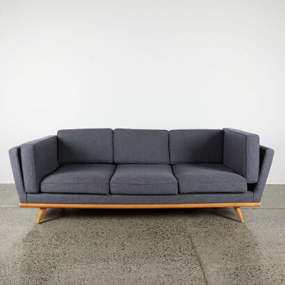 A Scandinavian Three Seater Couch In Steel Grey/Blue Fabric