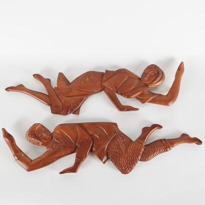 A Pair Of Mid-Century Wooden Carved Wall-Hung Dancers