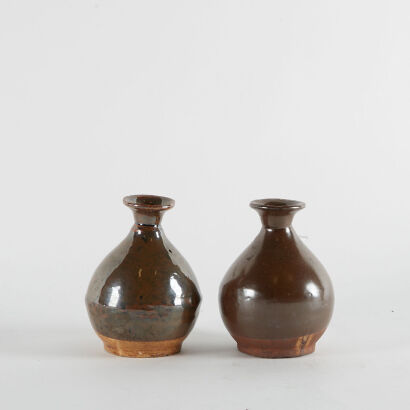 A Pair Of Old Dark Brown Glazed Chinese Vases