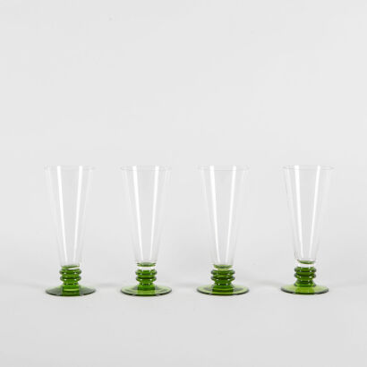 A Collection Of Four French Green Stemmed Cocktail Glasses