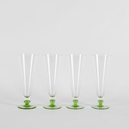 A Collection Of Four French Green Stemmed Cocktail Glasses
